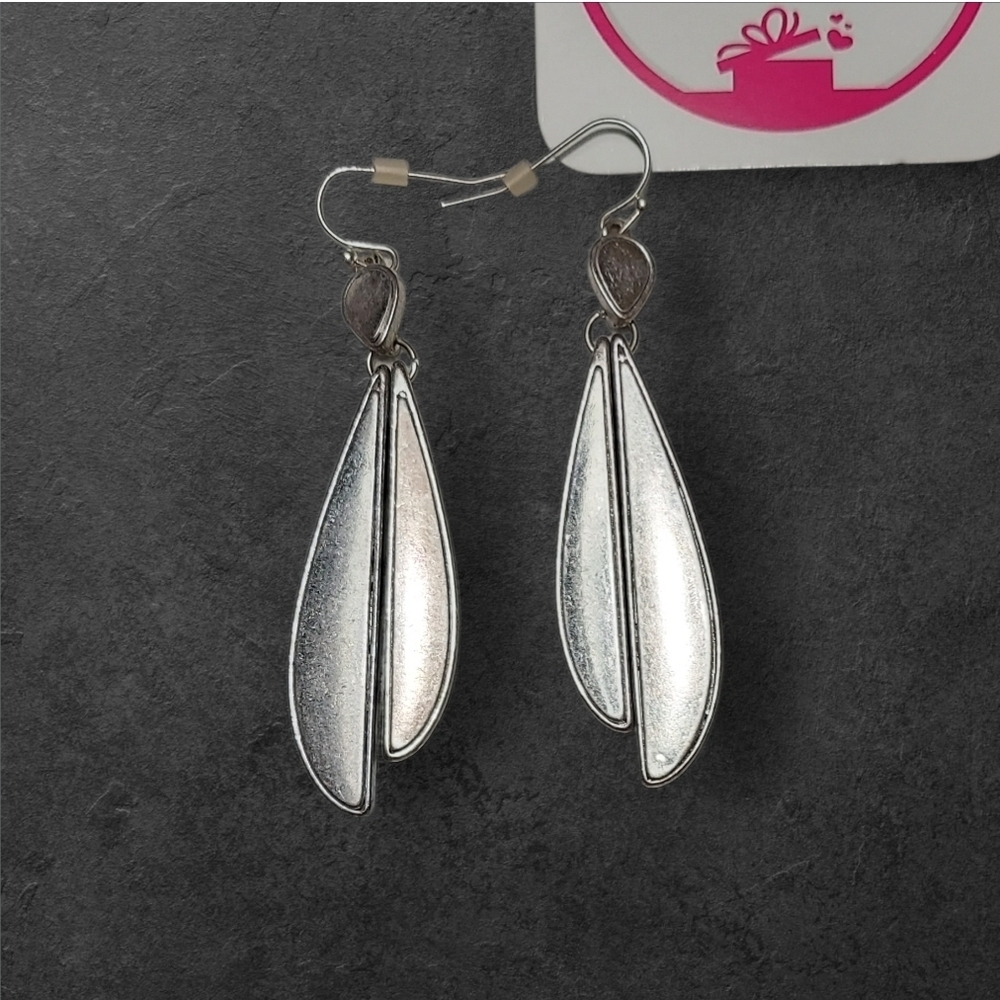 NWT NADINE WEST Silver Split Dangle Earrings ~2 3/8"